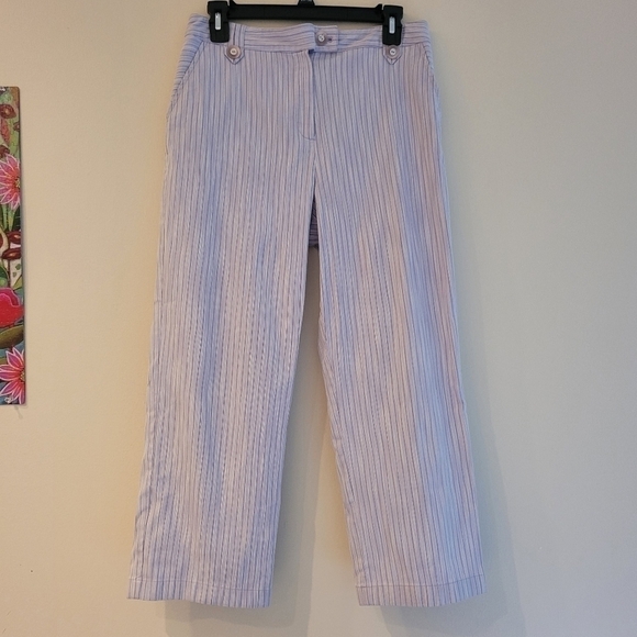 St. John Pants - St. John Wide Leg Cropped Trousers White and Lilac Striped Pants Size 8